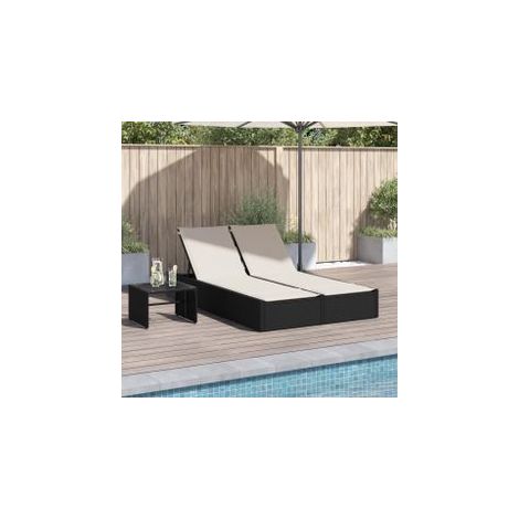 Chaise longue double avec coussins noir résine tressée (1/5)