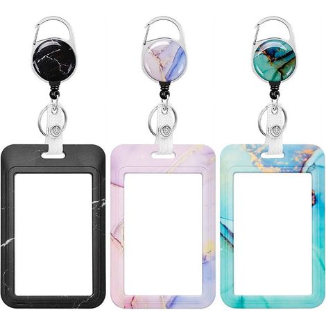 Lot de 3 porte-badges robustes avec enrouleur rétractable, mousqueton et étui de protection pour badges d'identification et badges nominatifs de travail