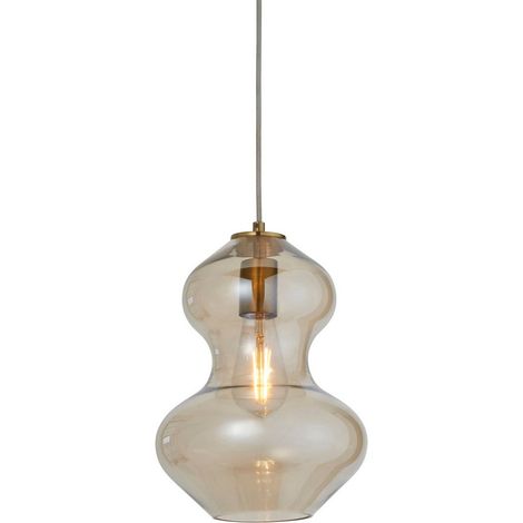 Endon Kelda Shaped Plafonnier suspendu en forme de dôme, plaque en laiton satiné, verre lustré champagne, 1 x E27 (1/5)