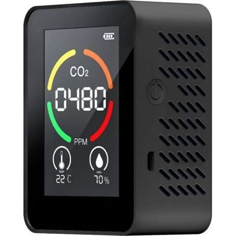 3 En 1 Détecteur de gaz CO2, Analyseur de température et d'humidité, plage de mesure du détecteur 400-5000 PPM testeur d'air intelligent avec affichage, Noir (1/5)