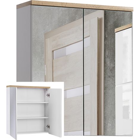 Spiegelschrank 60cm SOLNA-56, weiß mit Wotaneiche, B x H x T ca. 60 x 70 x 20cm (1/5)