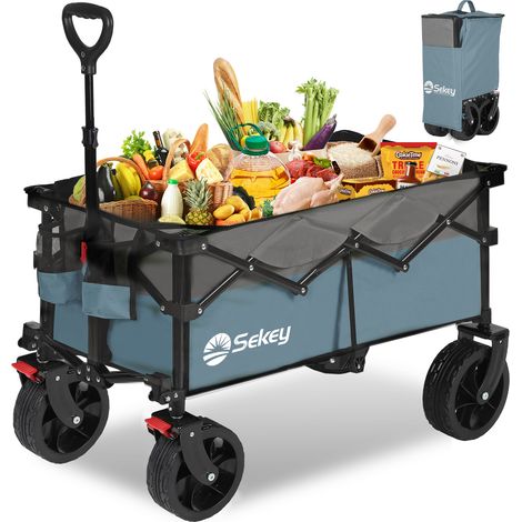Sekey Chariot pliable avec freins et roues larges – charge max 150 kg – ultra-compact – Bleu (1/5)