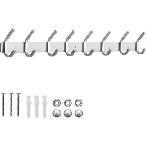 Wandgarderobe, 8 Edelstahl-Wandhaken, Schraubhaken für Küche, Bad und Schlafzimmer, 60 cm
