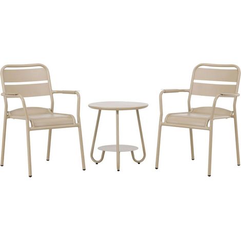 Ensemble Table d'Appoint de Jardin & 2 Chaises "Faro" 55cm Beige (1/5)