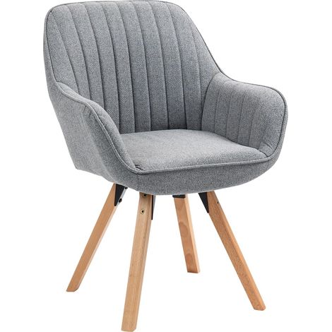 Meuble Cosy Chaise Salle à Manger Scandinave Fauteuil Coiffeuse Siège Pivotant avec Accoudoirs pour Chambre Salon Cuisine Bureau, Rembourré en Tissu Pieds en Bois Massif, Gris, 60x58x83cm (1/5)