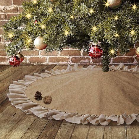 Jupe de sapin de Noël en toile de jute 122,9 cm avec bordure plissée, bordure de ferme, décoration pour fêtes de Noël (1/4)
