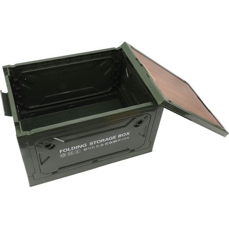 Bote de rangement de Camping pliante avec couvercle en bois, conteneur pliable, roues pour voiture pique-nique OD vert (1/5)