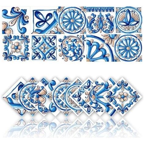 Stickers muraux décoratifs en PVC imperméable, 10 feuilles par paquet, style mosaïque rétro, stickers 2D, adaptés aux salles de bains et aux cuisines (1/5)