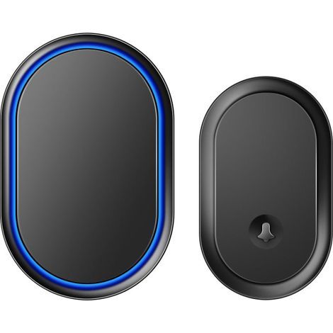 Sonnette sans fil pour extérieur, étanche (IP55), alimentée par piles, carillon électronique avec récepteurs — Idéale pour la maison ou le bureau (Noir) (1/5)