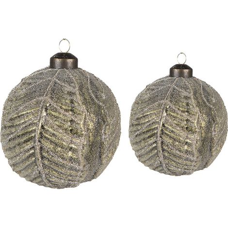 Lot de 2 boules de Noël en verre vert suspension de sapin classique Ø 10 cm et Ø 8 cm - PANGIVO (1/2)