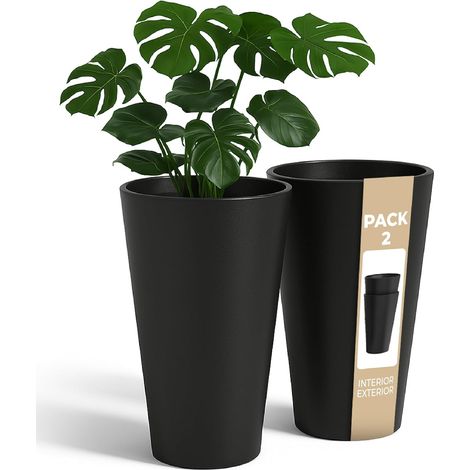 Pot de fleurs haut pour intérieur. Pot de fleurs haut pour intérieur, extérieur et terrasse. 30 cm (2 pièces) Lot de 2 pots de fleurs hauts et étroits décoratifs en plastique. (1/5)