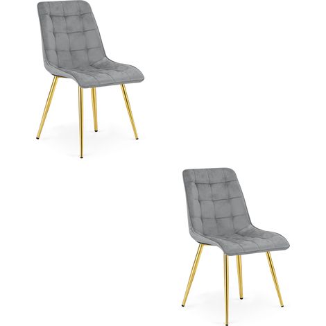 Chaise - leobert - split - velours gris clairpieds dores - lot de 2 211770220 (1/5)