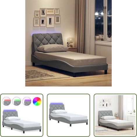 LED-Leuchten - Bettgestell mit LED ohne Matratze Hellgrau 90x200 cm Stoff (1/5)