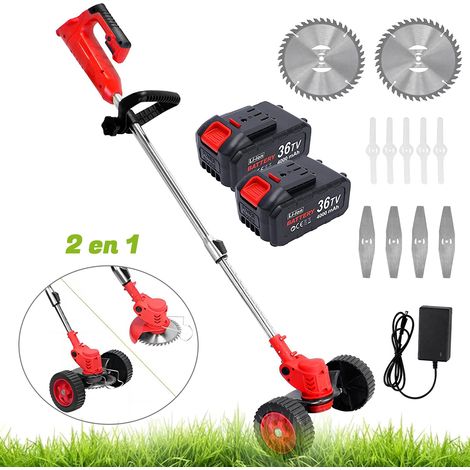 Kitytety – Débroussailleuse à batterie 36V avec 2 batteries 4.0Ah – Moteur 800W – Diamètre de coupe 15cm – Autonomie 40-60 min – Pour jardins et patios