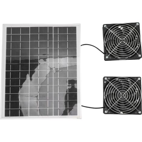 Ensemble extracteur d'air solaire 75W silicium monocristallin imperméable IPX7 6.7in 2 ventilateurs solaires d'aération avec filet métallique pour abri animaux toiture garage (1/5)