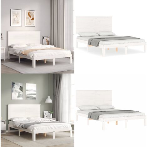 Massivholzbett mit Kopfteil Weiß - Holzbett - Kiefernholzbett - Doppelbett - Weißes Bett - Massives Holzbett - Home & Living (1/5)