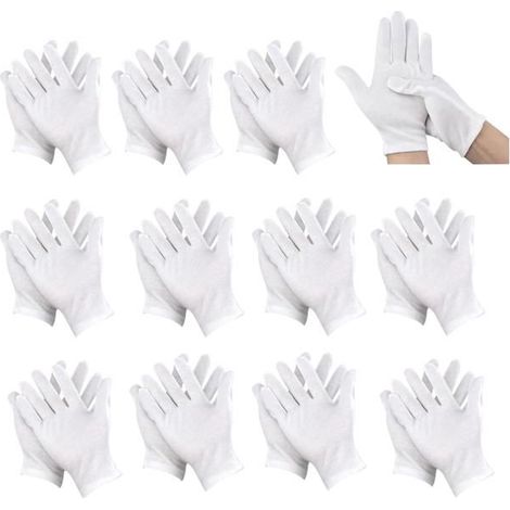 12 Paires Gants Coton Dermatologique Blanc,Gants Hydratants en Coton Blanc,Gants en Coton Blanc pour Inspection,Gants de Travail (1/5)
