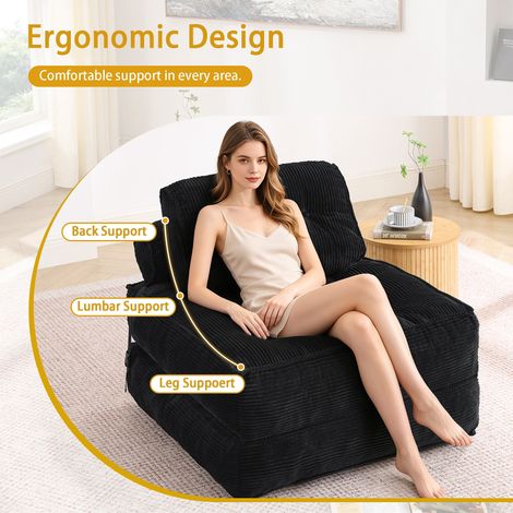 Canapé pliable convertible en lit avec oreiller et support dorsal, fauteuil-lit confortable avec matelas pour salon ou chambre, noir (1/5)