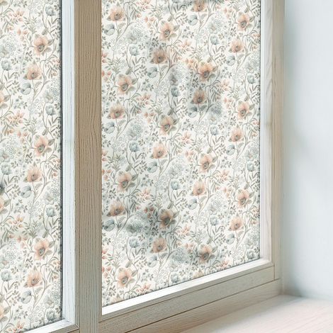 Klebefolie 200x100 cm Folie für Badezimmer Schlafzimmer PVC Sichtschutz Fenster Milchglas Selbstklebend Blickdicht Dekorfolie Dekorativ Blumenmuster