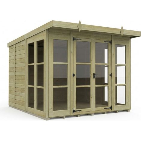 8ft x 9ft Georgian Pent Summer House - Pressure Treated Timber - L244 x W274 x H210 cm - Natural