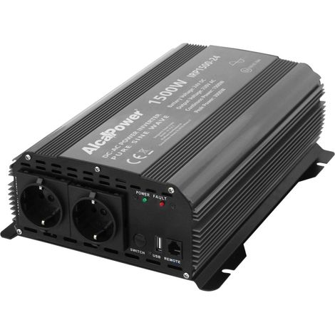 Alcapower - Onduleur à onde sinusoïdale pure 1500W 24V (crête 3000W), double prise Schuko et USB, camions, bus et cabines solaires