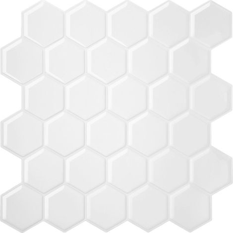 Jiubiaz Stickers carrelage hexagonaux blancs 30×30 cm – Lot de 10 carrelages adhésifs 3D étanches cuisine salle de bain (1/5)