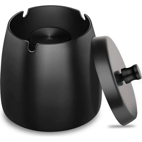 Cendrier extérieur avec couvercle, cendrier en acier inoxydable robuste avec base antidérapante, adapté pour une utilisation intérieure et extérieure (1/5)