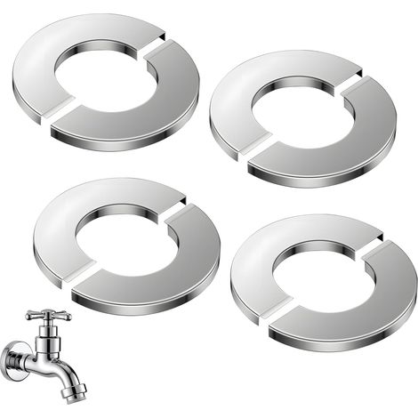 Set di 4 coprirubinetti con rosetta cromata, copritubo in acciaio inossidabile con diametro interno di 26 mm, divisi in due parti per la protezione di tubi, flessibili per doccia, cucina, bagno (1/5)