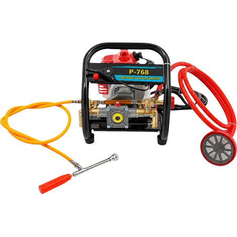 Pulvérisateur agricole à essence 2 temps 0,9 HP 26 cc, pulvérisateur haute‑pression avec réservoir 650 ml et tuyau 10 m, pour traitement pesticides et nettoyage de véhicules (1/5)