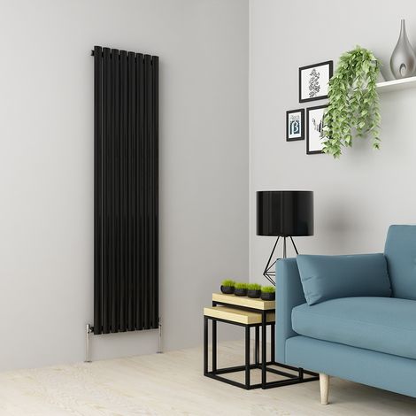 1600 x 473mm Black Single Oval Tube Vertical Radiator