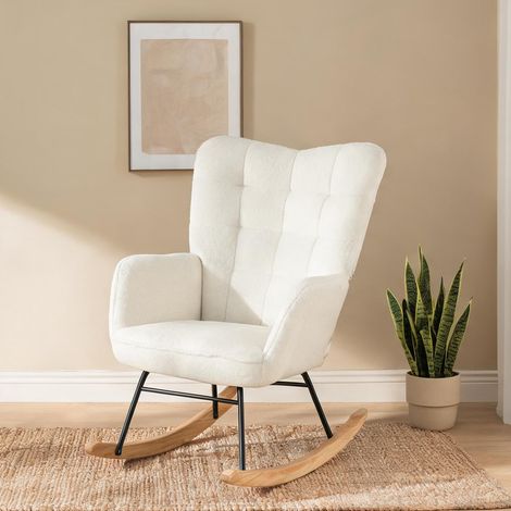 Fauteuil blanc en revêtement bouclette 71 x 98 x 101 cm (1/5)