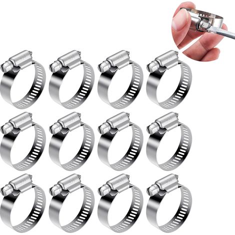12 Pièces Collier de Serrage Tuyau Réglable 21-38mm, Tuyau Clips a Vis 304 Acier Inoxydable Métallique pour Tuyau d'eau, Réservoir de gaz, Tube Automobiles (1/5)