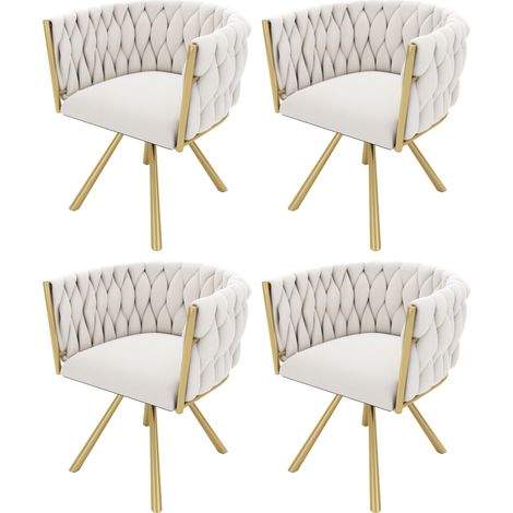 Chaise de salle à manger en velours beige avec pieds en métal doré, lot de 4, chaise pivotante 360° (1/5)