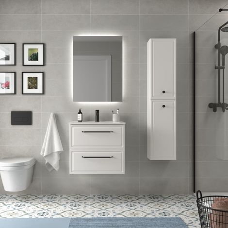 Mueble de Baño RUNA 60cm Blanco Mate 2 cajones Lavabo 1 poza Porcelana (1/5)