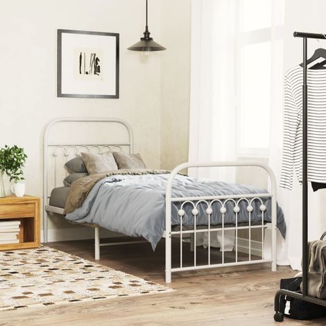 Metal Bed Frame without Mattress with Footboard White 75x190cm vidaXL (1/5)