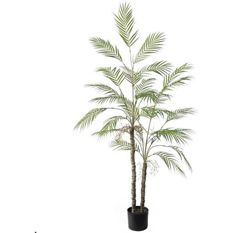 Große künstliche Palme, 150 cm, Doppelstamm, künstliche Palme im Topf, Zimmerpflanzen-Eckdekoration, Palmfarn für Wohnzimmer, Büro, Terrasse, Grün (1/5)