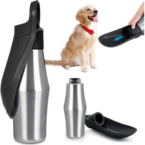 Gourde pour chien - yd - 750 ml - Pliable à 180° - Acier inoxydable - Anti-fuite