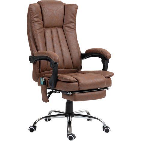 Fauteuil bureau massant chauffant, hauteur ajustable, dossier inclinable, repose-pieds, télécommande, marron (1/5)
