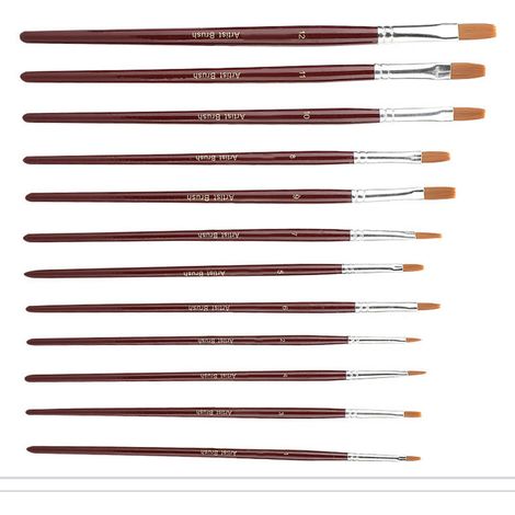 Ensemble de 12 pinceaux plats en nylon rouge vin pour le dessin et la peinture artistique (1/5)