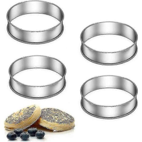 4 cercles à pâtisserie pour crumpets, anneaux de cuisson en acier inoxydable argenté (1/5)