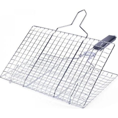 Panier à Grillade en Acier Inoxydable Pliable avec Poignée Amovible - Grille Portable Durable pour Poisson, Légumes, Crevettes et Steak