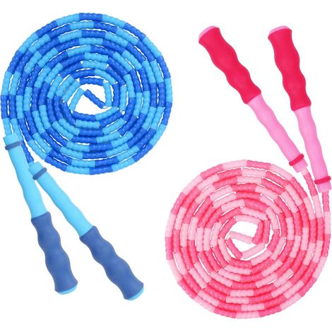Lot de 2 cordes à sauter pour enfants, réglables et munies de perles en caoutchouc, idéales pour les enfants et les étudiants qui souhaitent se maintenir en forme et s'entraîner - 2,74 m (9 pieds). (1/5)