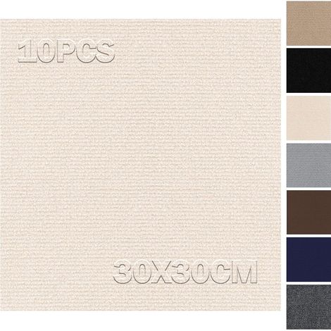 Lot de 10 dalles de moquette autocollantes - 30 x 30 cm - 0,9 m² - Moquette - Avec couverture arrière - Pour appartement, commerce, bureau, beige (1/5)