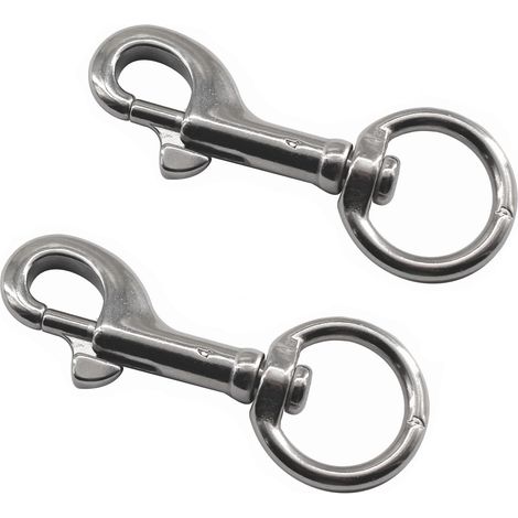 Lot de 2 mousquetons à œillet pivotant de 120 mm en acier inoxydable 316 à extrémité unique pour laisse de chien, porte-clés, cordes de bateau et cages