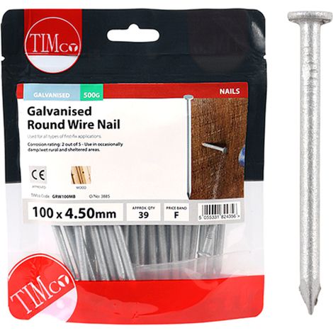 Timco Galvanised Round Wire Nails - 100 x 4.50mm (500g Bag) (1/3)