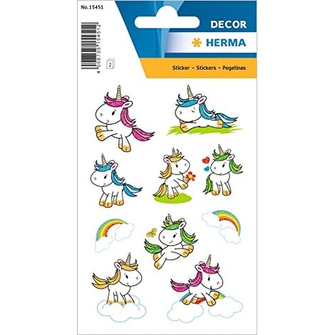 HERMA 15451 STICKERS AMUSANTS ANIMAUX POUR ENFANTS BÉBÉ LICORNE (20 AUTOCOLLANTS, PAPIER, PAILLETÉ) AUTOCOLLANTS PERMANENTS MOTI