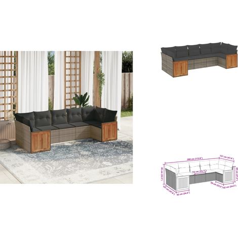 7-tlg. Garten-Sofagarnitur mit Kissen Grau Poly Rattan - Gartensorte - Gartenmöbelset - PE-Rattan Möbel - Outdoor Lounge Set - Balkonmöbel (1/3)