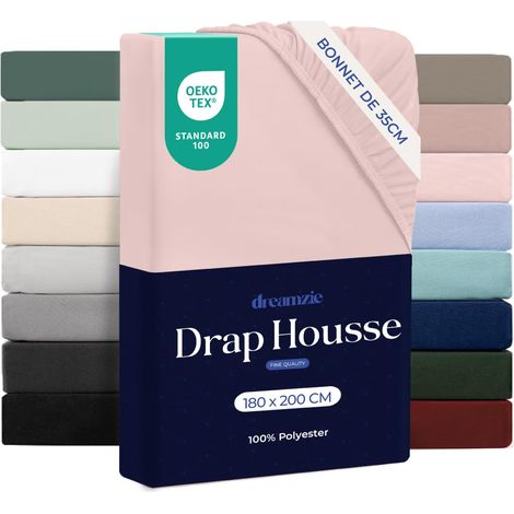 Drap Housse 180x200cm Grand Bonnet 35cm Rose (1/5)