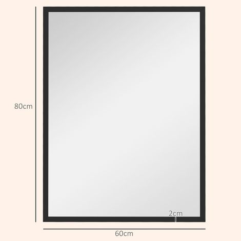 Miroir mural rectangulaire 80 x 60 cm, cadre en bois noir, idéal pour la salle de bain, salon ou chambre (1/5)