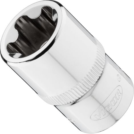 VIGOR Steckschlüsseleinsatz, 1/2 (12,5 mm) Vierkant hohl, Außenprofil mit 5 abgerundeten Flanken (TORX-ähnlich), SW E20+ (1/2)
